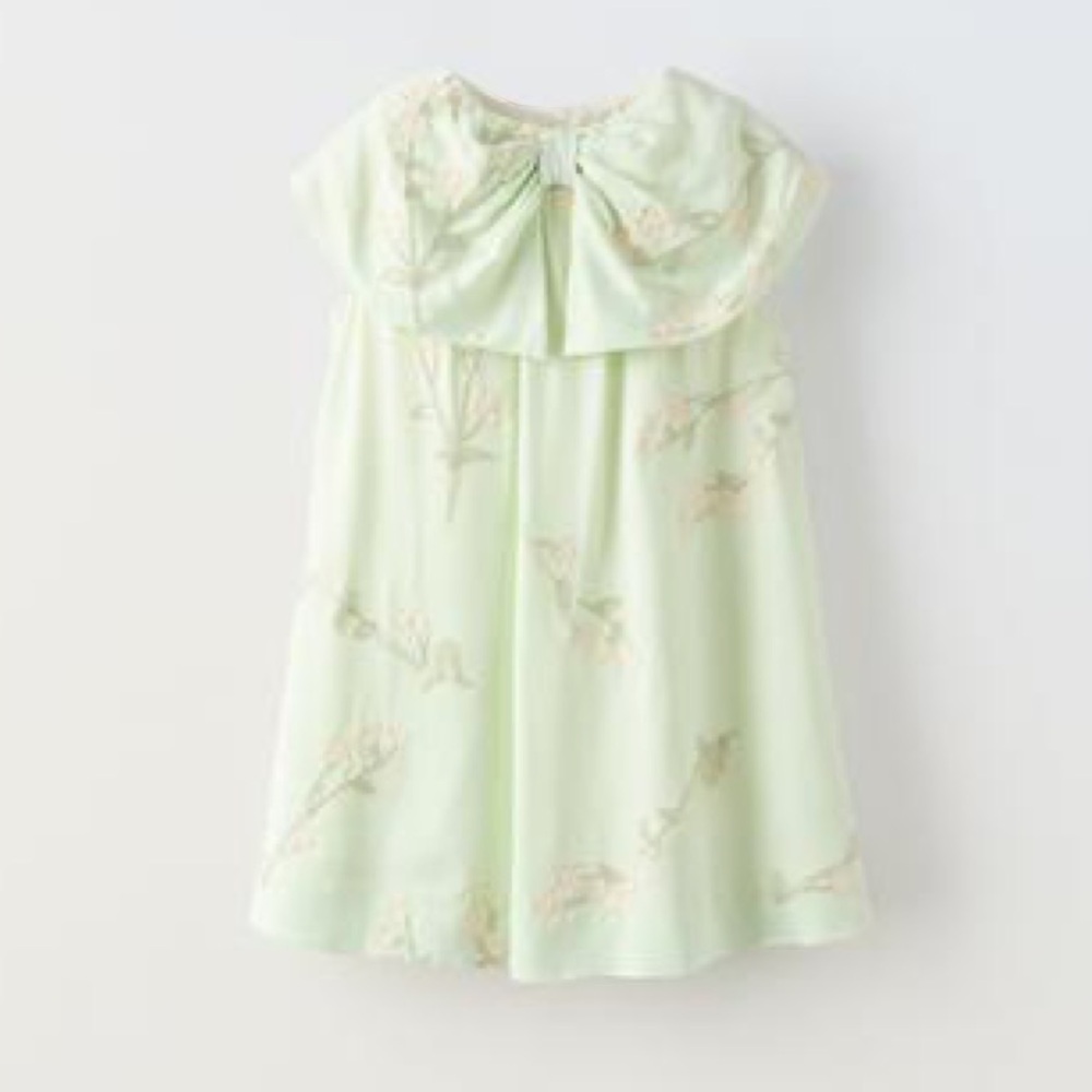 ZARA light green bow embroidered floral dress ECRU 5